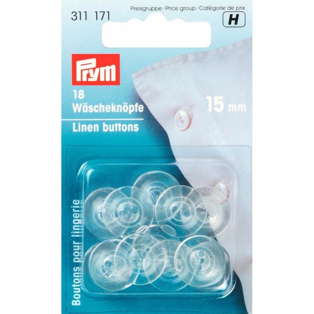 Prym Linnen knopen kunststof 15mm transparant - 18st