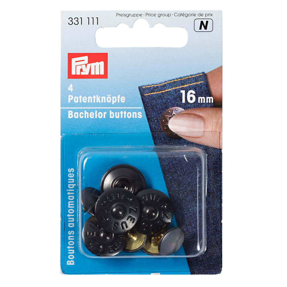 Prym Vrijgezellenknopen Zeus 16mm zwart - 4st