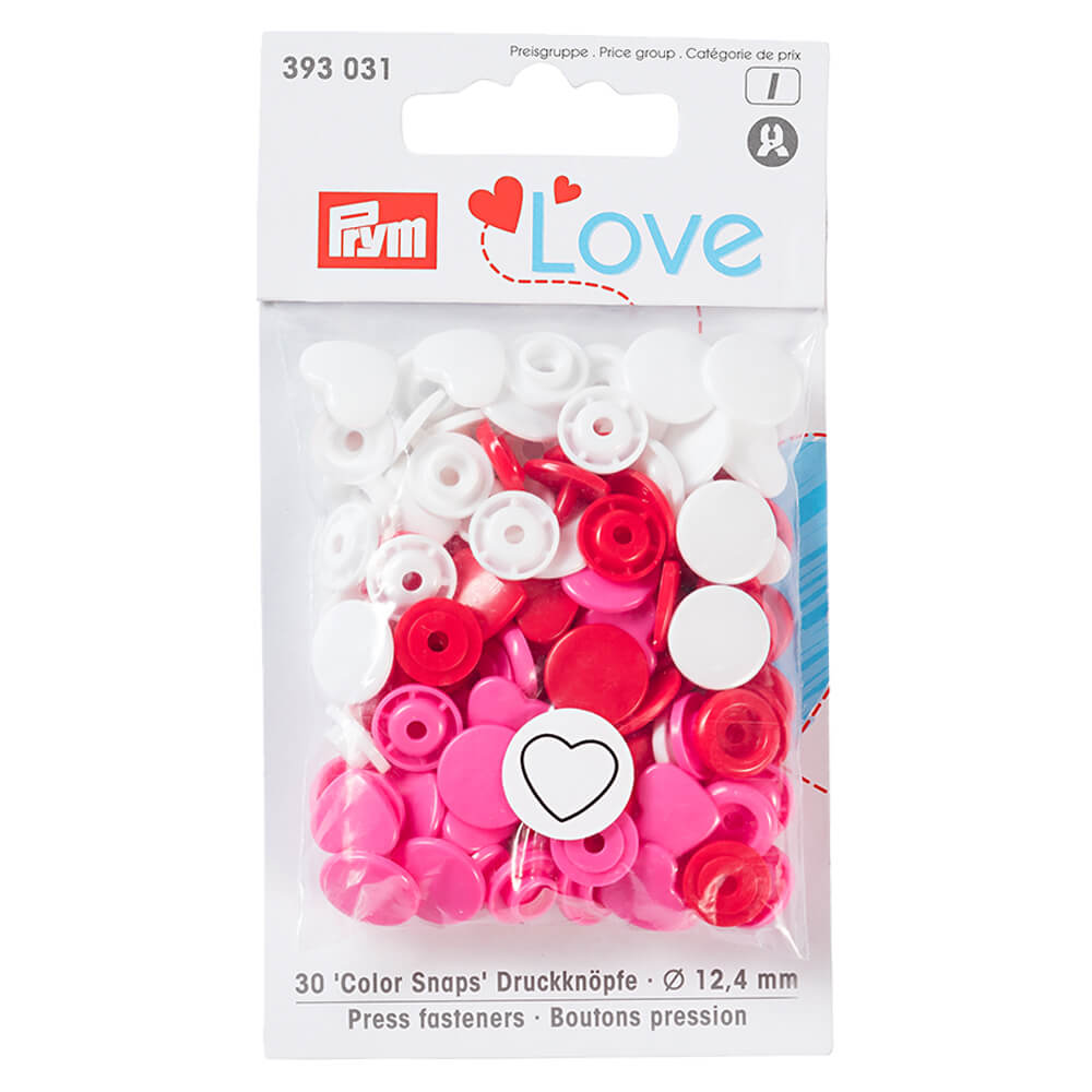 Prym Love drukknopen hart 12,4mm wit-rood-roze -3x30st