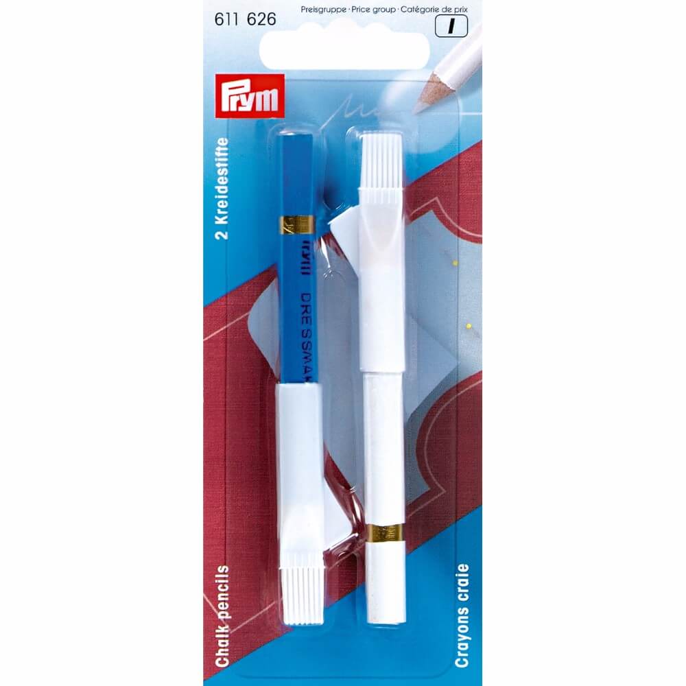 Prym Krijtpotloden met borstel wit-blauw - 2st