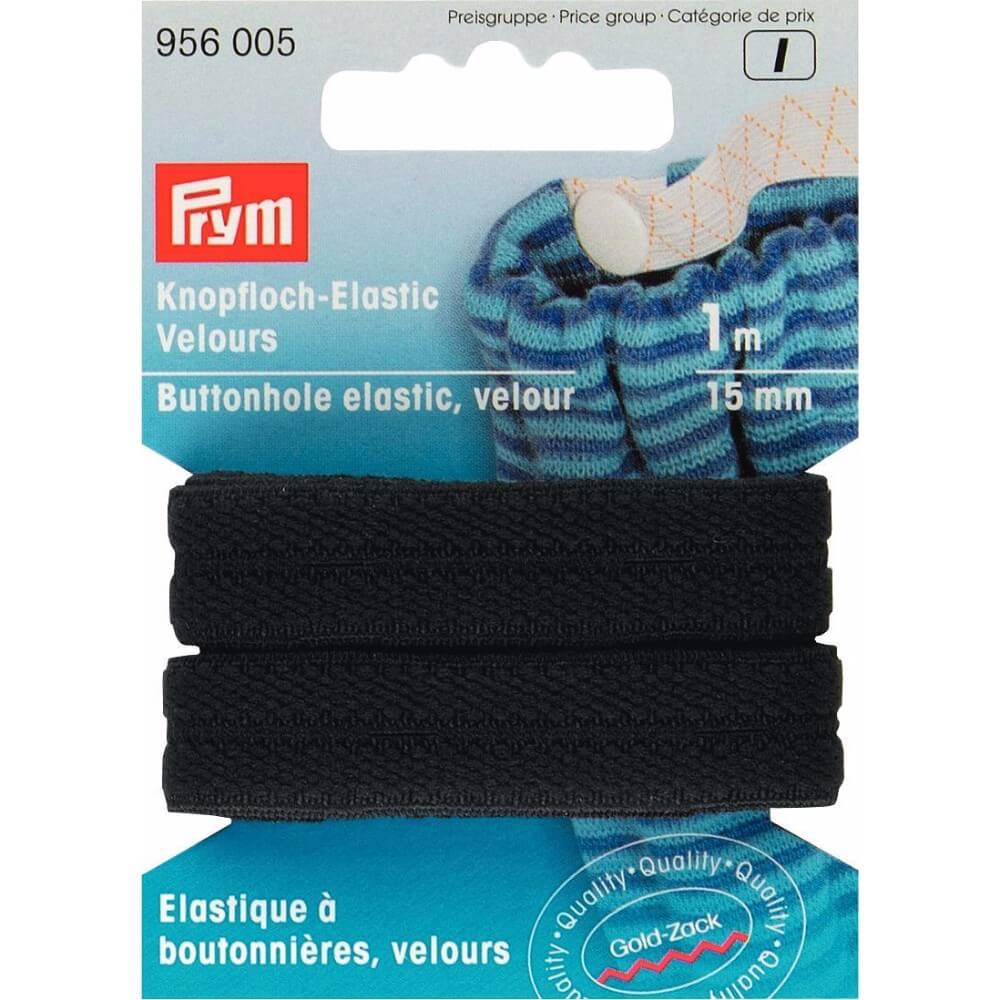 Prym Knoopsgatenelastiek velours 15mm zwart - 1m