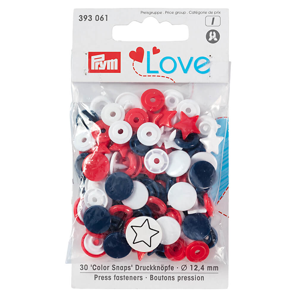 Prym Love drukknopen ster 12,4mm rood-wit-blauw - 3x30st