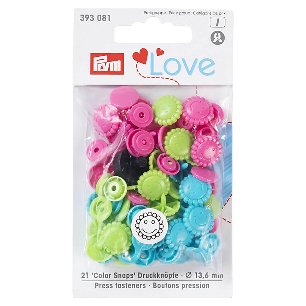 Prym Love drukknopen bloem 13,6mm roze-groen-blauw - 3x21st