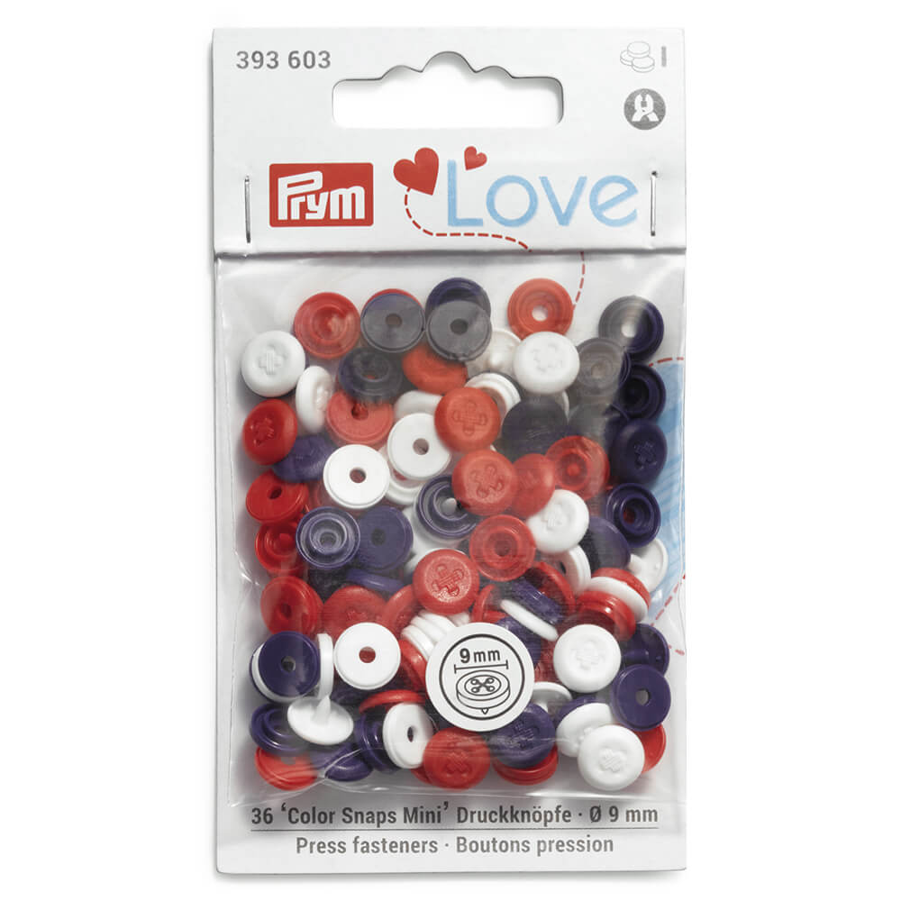 Prym Love Mini drukknopen 9mm rood-wit-blauw - 3x36st