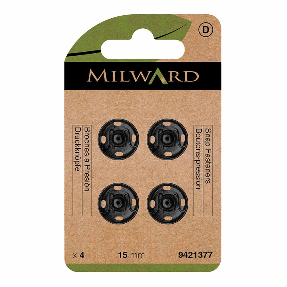 Milward Drukknopen 15mm zwart - 4st