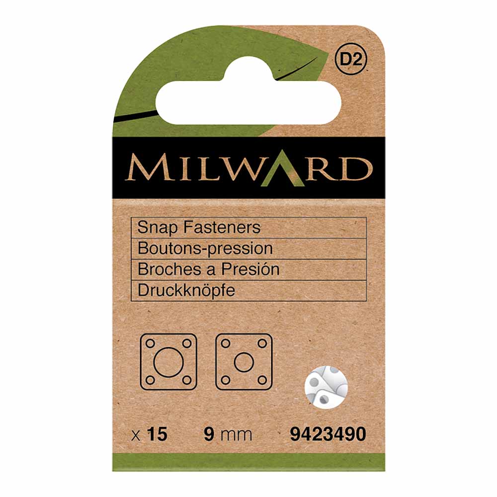 Milward Drukknopen 9mm vierkant wit - 15st