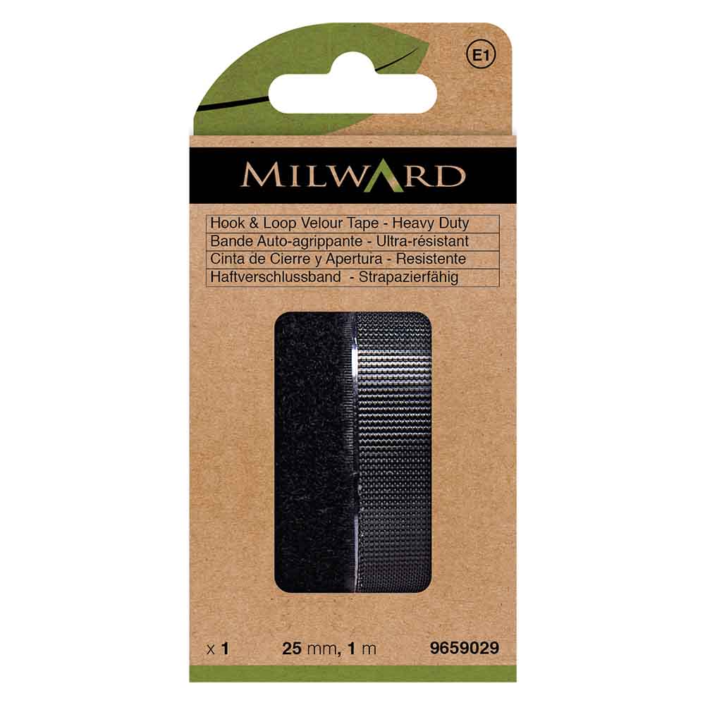 Milward Klittenband heavy duty zelfklevend zwart 25mm-1m