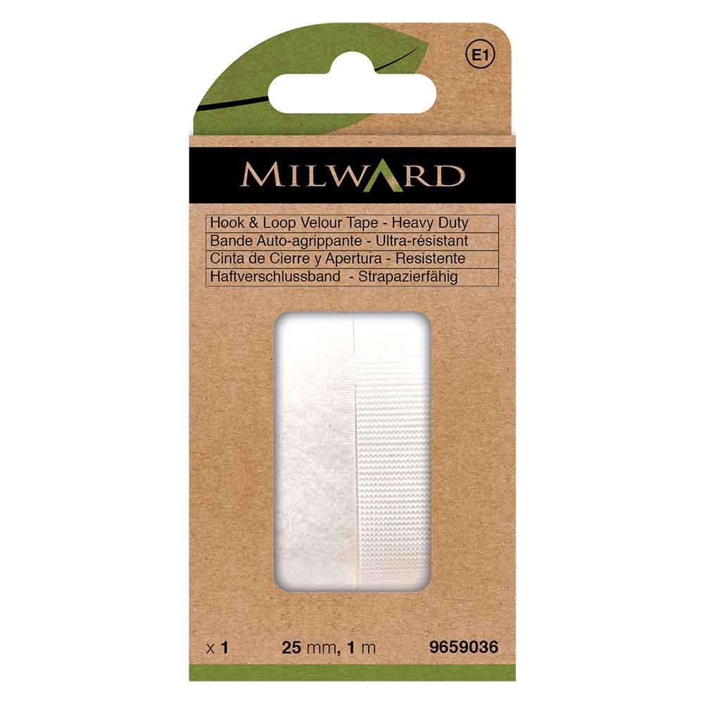 Milward Klittenband heavy duty zelfklevend wit 25mm-1m