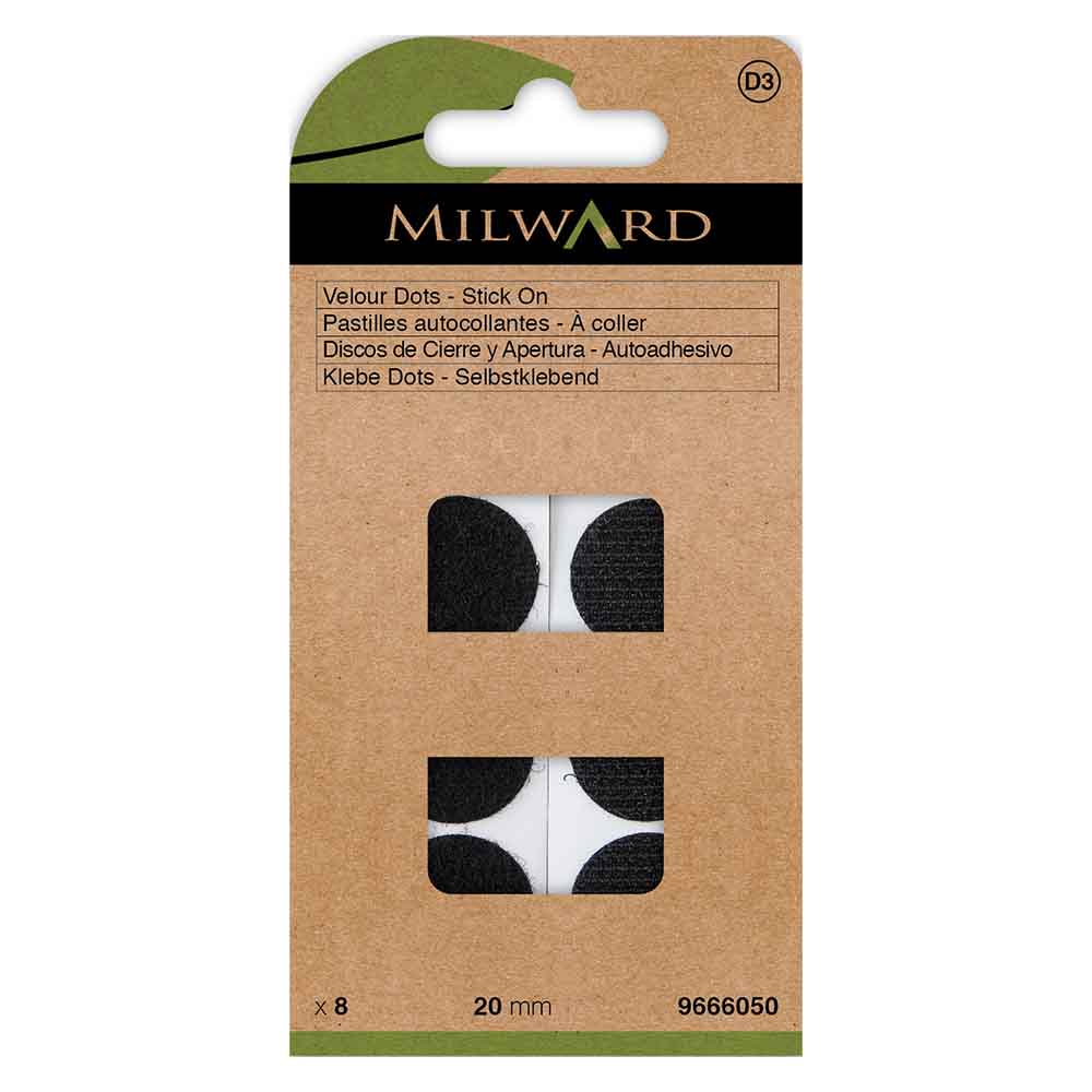 Milward Klittenband zelfklevend rond set zwart 20mm-8st