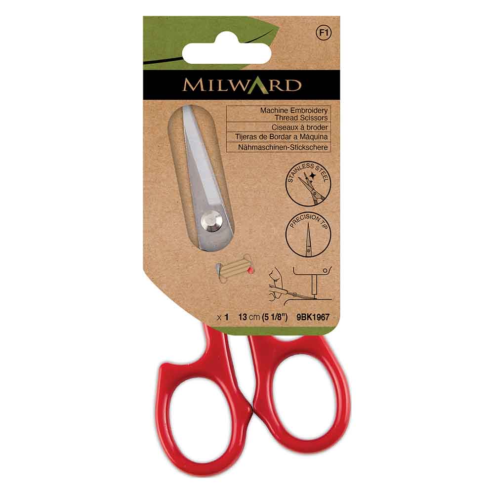 Milward Borduurmachineschaar gebogen punt rood 13cm  - 3st