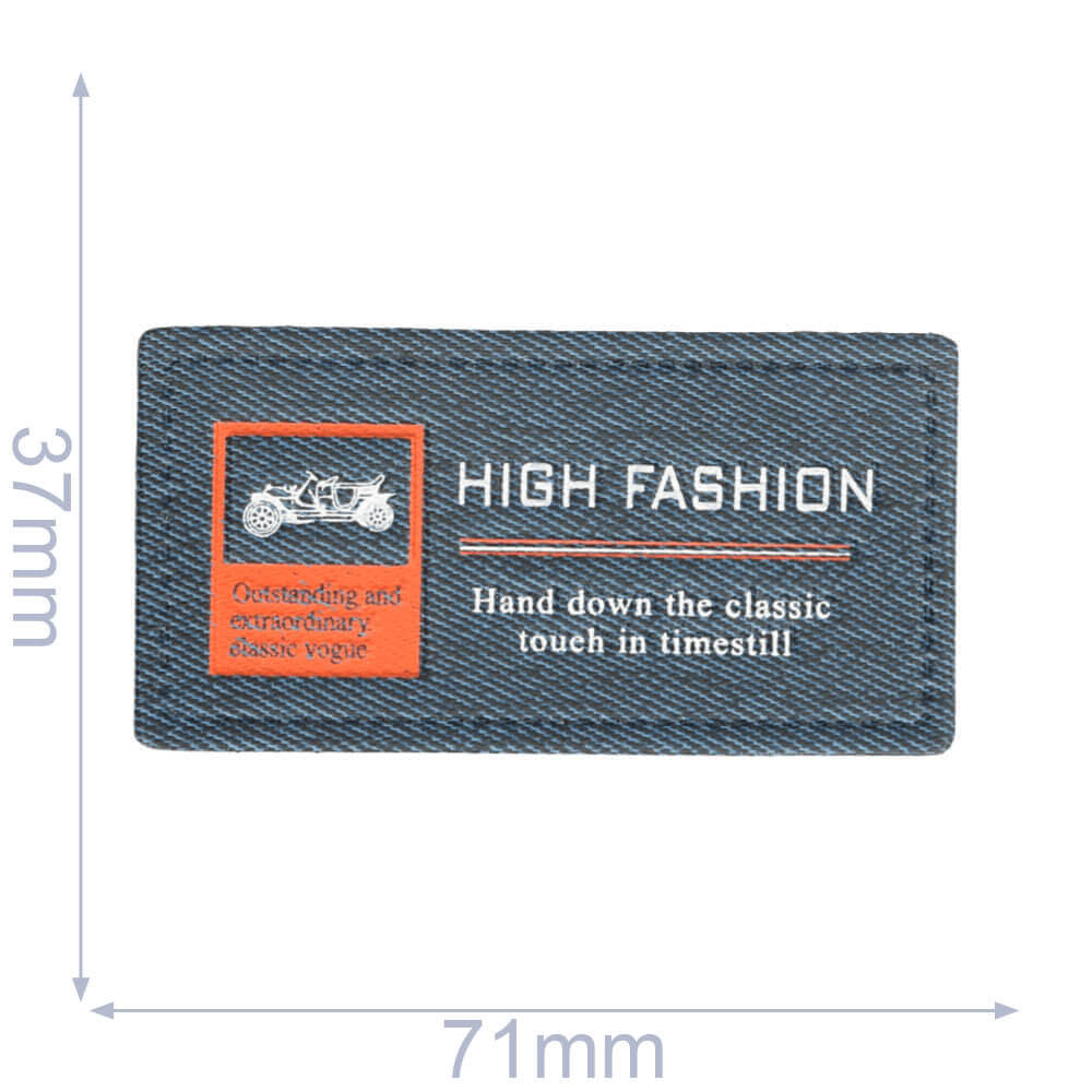 Label high fashion 71x37mm blauw - 5st