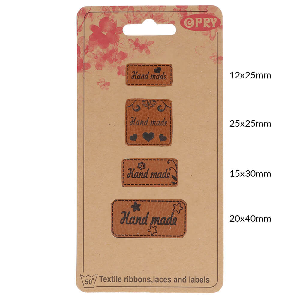 Opry Skai-leren labels handmade - 5x4st