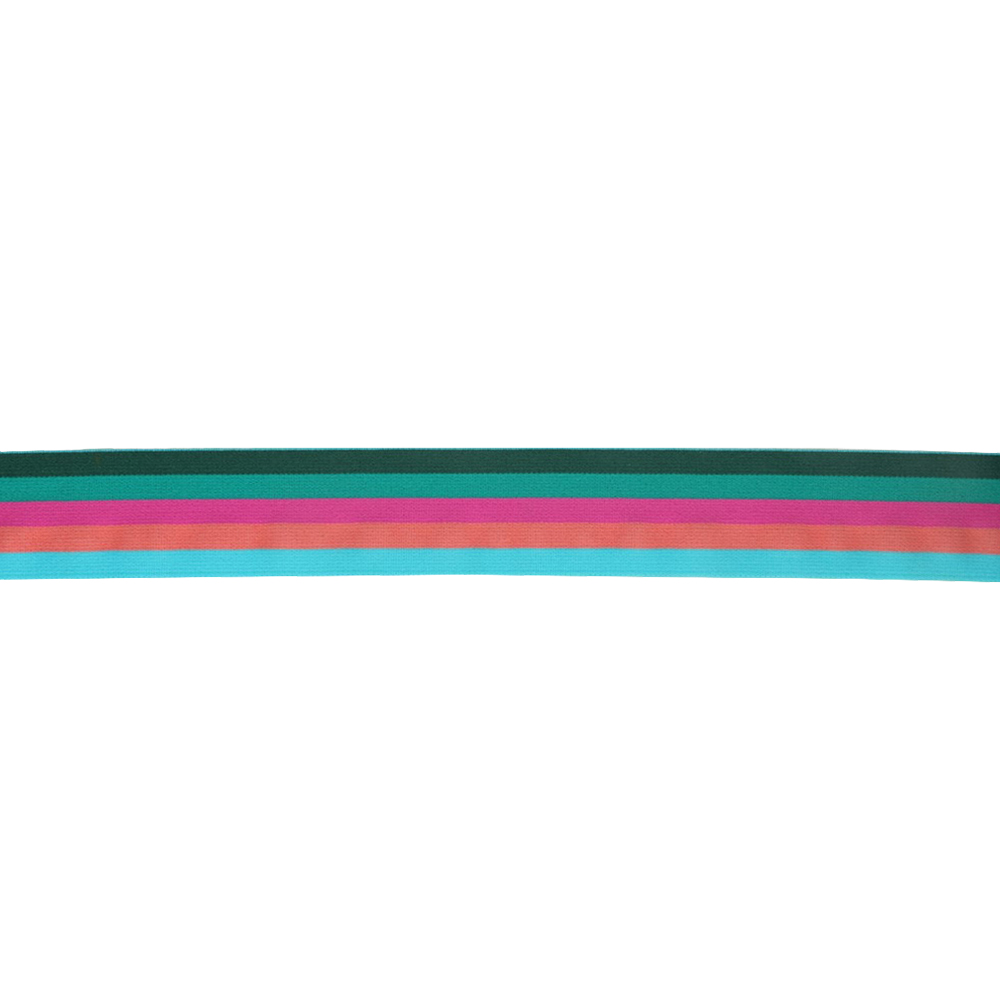 Elastiek gestreept blauw-roze-groen 32mm