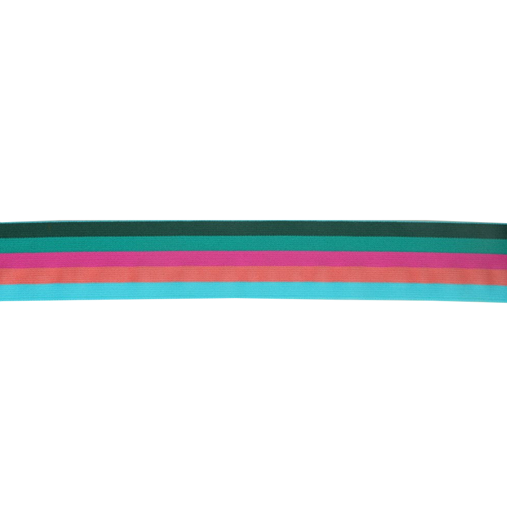 Elastiek gestreept blauw-roze-groen 40mm