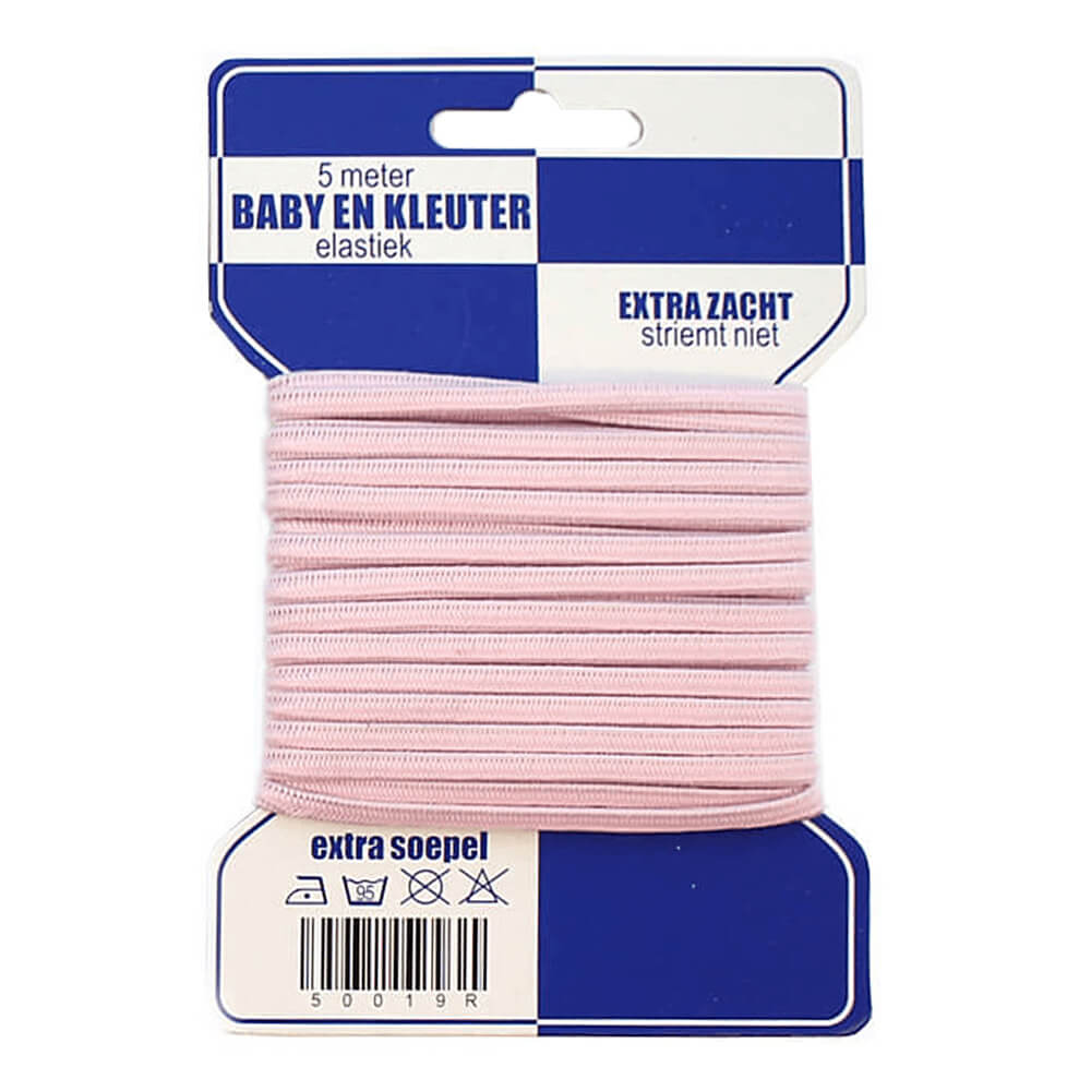 Blauwe kaart baby-kleuter elastiek 6mm roze5m