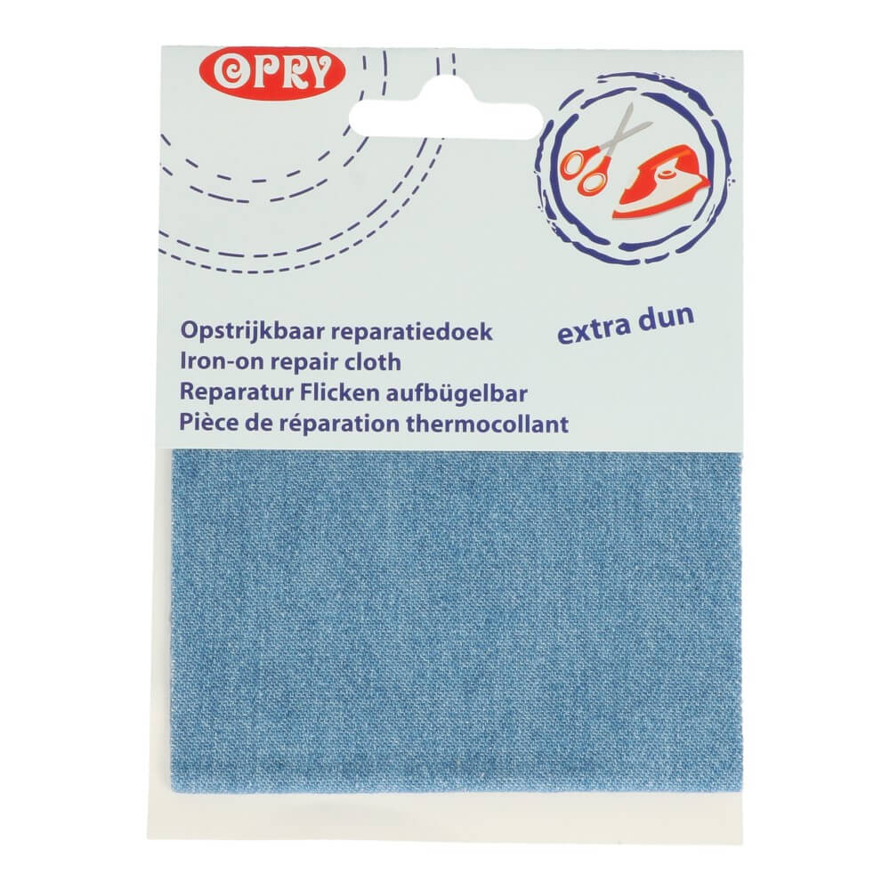 Opry Reparatiedoek jeans opstrijk. 10x40cm lichtblauw