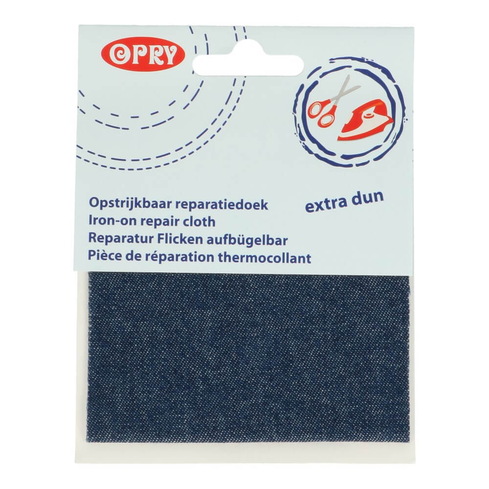 Opry Reparatiedoek jeans opstrijkbaar 10x40cm dun donkerblauw