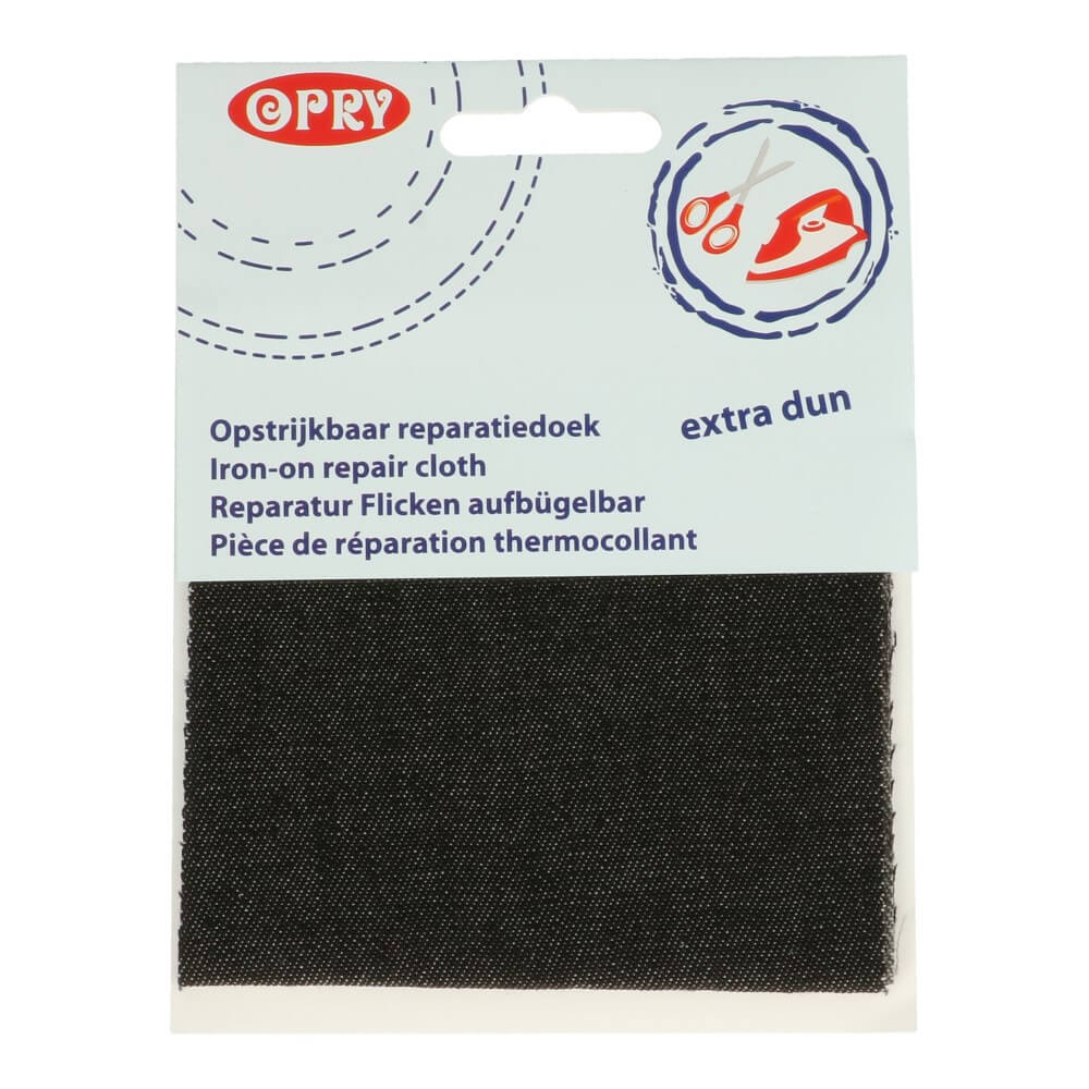 Opry Reparatiedoek jeans opstrijkbaar 10x40cm dun zwart