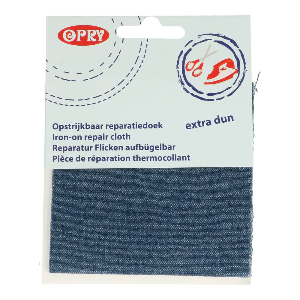 Opry Reparatiedoek jeans opstrijk. 10x40cm mid. blauw