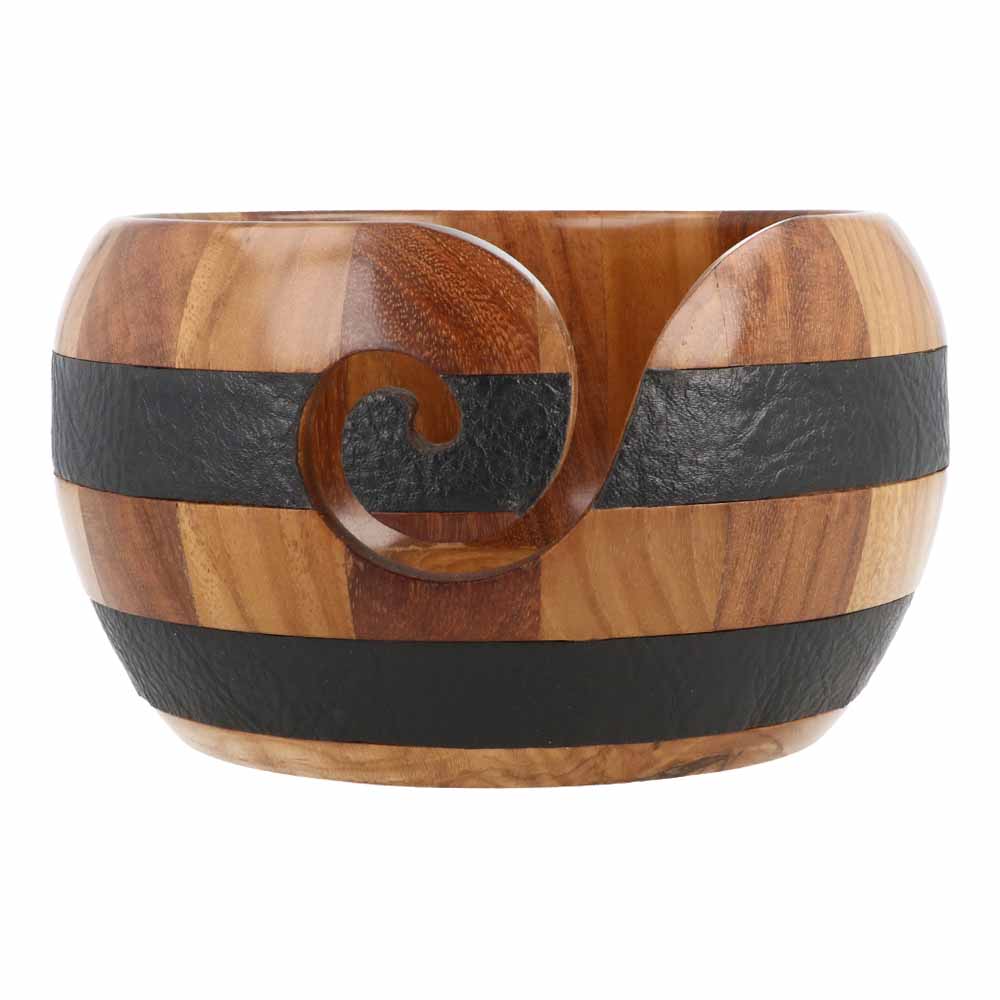 Yarn bowl teakhout-rozenhout-leer 15x9cm