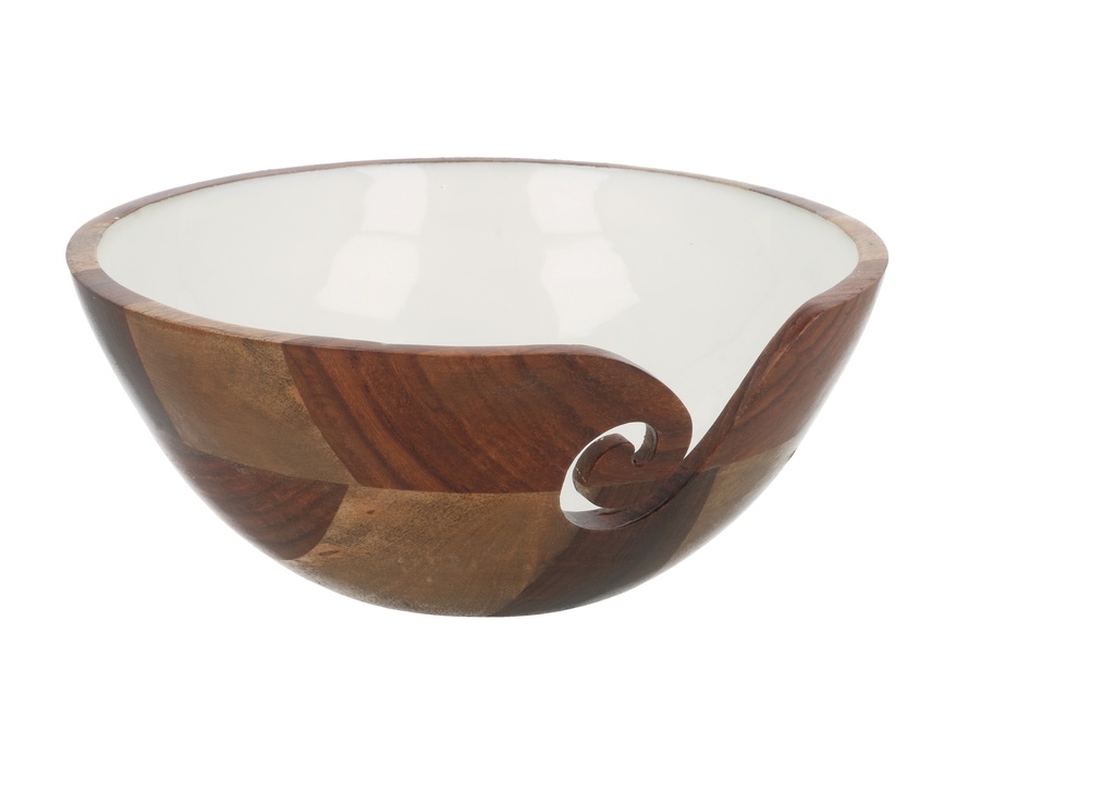 Yarn bowl hout met emaille 22x10cm wit