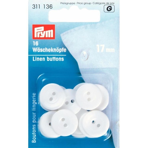 [311136] Prym Linnen knopen kunststof 17mm - 16st