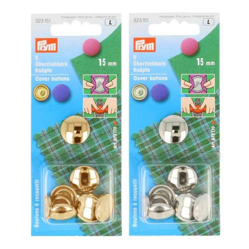 [323151] Prym Stofknopen zonder matrijs 15mm zilver/goud - 6st