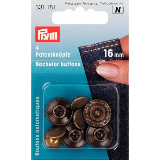 [331181] Prym Vrijgezellenknopen Aura 16mm oud messing - 4st