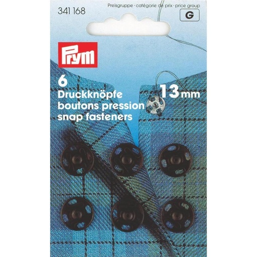 [341168] Prym Aannaaidrukknoop messing 13mm zwart - 6st