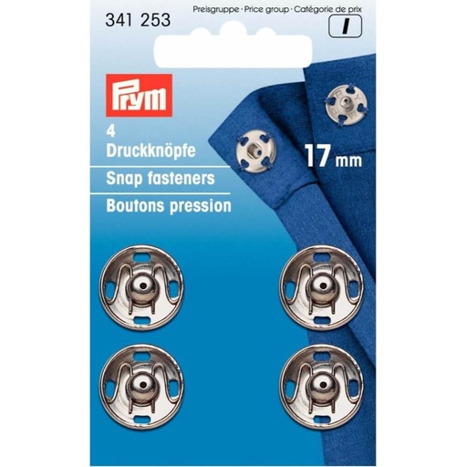 [341253] Prym Aannaaidrukknoop messing 17mm zilver - 4st