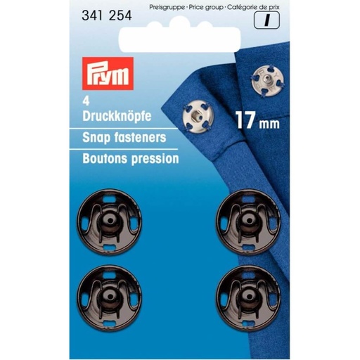 [341254] Prym Aannaaidrukknoop messing 17mm zwart - 4st