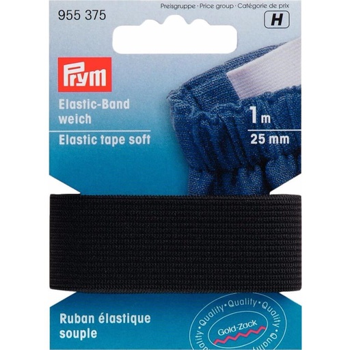 [955375] Prym Band elastiek zacht 25mm zwart - 1m