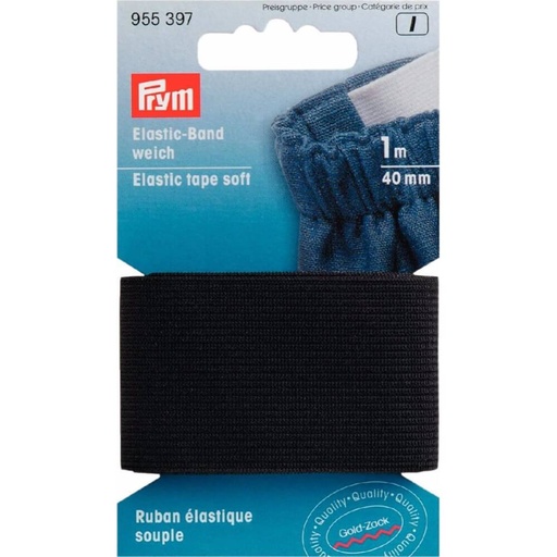 [955397] Prym Band elastiek zacht 40mm zwart - 1m