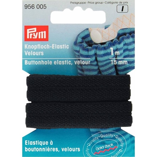 [956005] Prym Knoopsgatenelastiek velours 15mm zwart - 1m