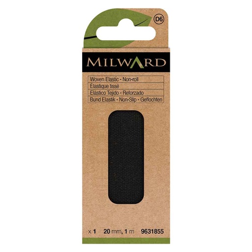 [MG9631855] Milward Niet-oprollend elastiek zwart 20mm 1m