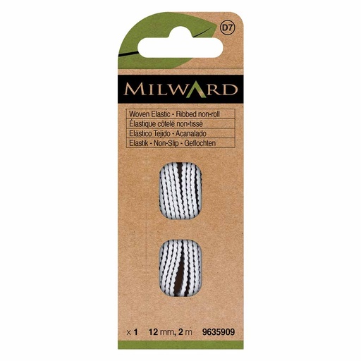 [MG9635909] Milward Geribbeld elastiek niet-oprol. geweven wit 12mm-2m