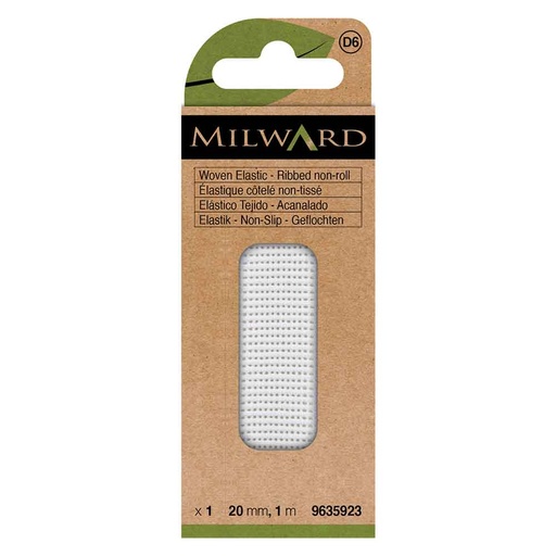 [MG9635923] Milward Geribbeld elastiek niet-oprol. geweven wit 20mm-1m