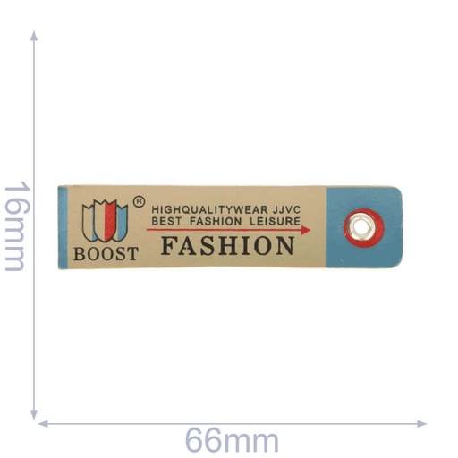 [102-52] Label Fashion boost 66x16mm beige-blauw - 5st