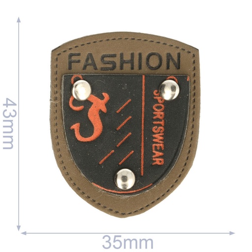 [102-71] Label fashion sportswear 35x43mm bruin - 5st