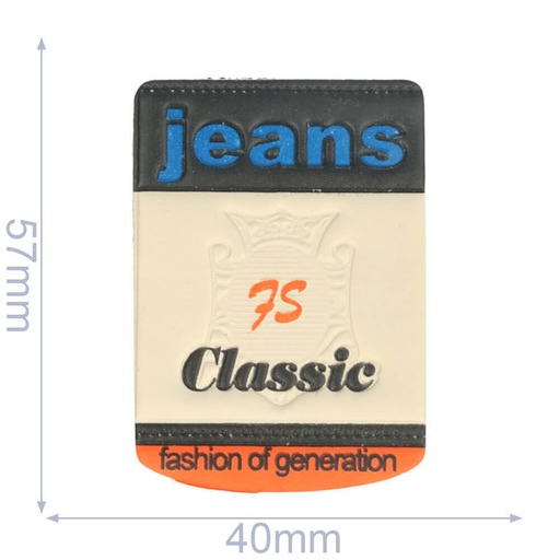 [102-98] Label jeans 75 claszilverc 40x57mm beige-blauw - 5st