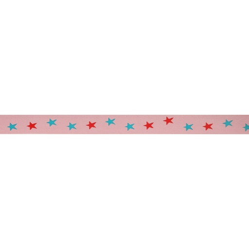 [78519] Elastiek roze met blauw-rode sterren 20mm