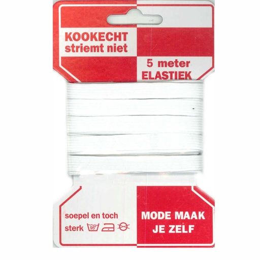 [50022-10] Rode kaart elastiek 10mm wit5m