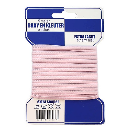 [50019R-10] Blauwe kaart baby-kleuter elastiek 6mm roze5m